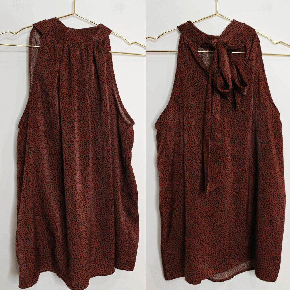 Liverpool LA Spotted High Neck Tie Bow Sleeveless Satin Blouse - Medium